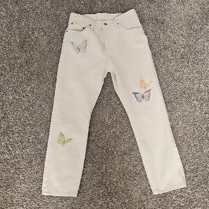 Levi's Cream Jeans with Butterfly Design